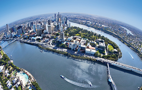 aerial view of Brisbane and QUT Gardens Point campus